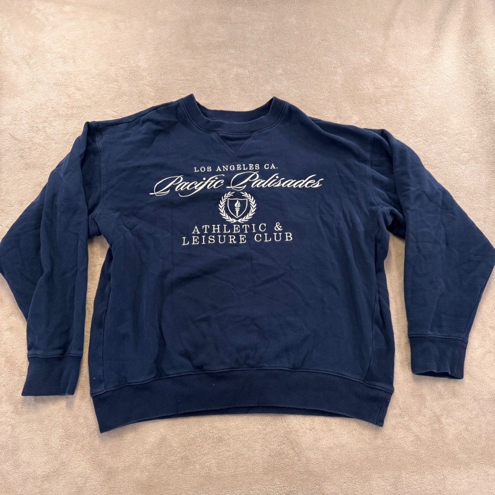 Pacific Palisades Athletic Club Navy Sweatshirt Coastal Preppy Hamptons Cozy SzM - Picture 2 of 7